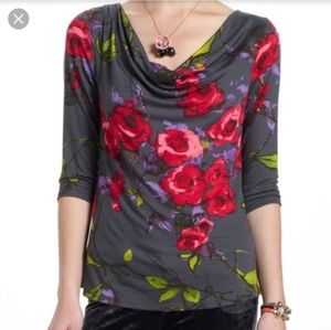 Anthropologie Gray Floral Long Sleeve Top